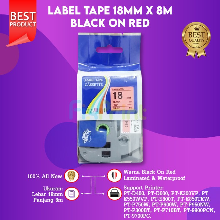 

pintar- Compatible Label Tape Laminated TZE-441 18mm X 8m Black On Red New