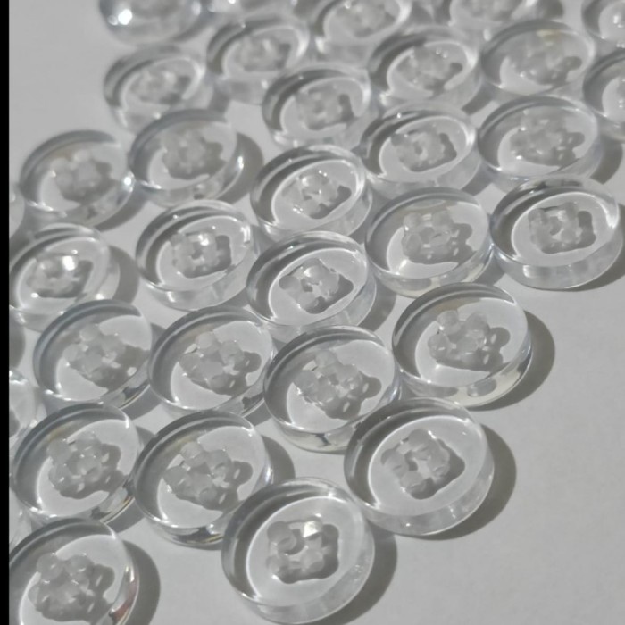 

Kancing Baju Bening kaca 4 Lobang Diameter 15 mm isi 100 Pcs
