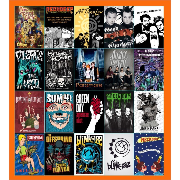 TERLENGKAP STICKER DINDING POSTER BAND POP PUNK 20 PCS A5 STIKER DEKORASI RUMAH