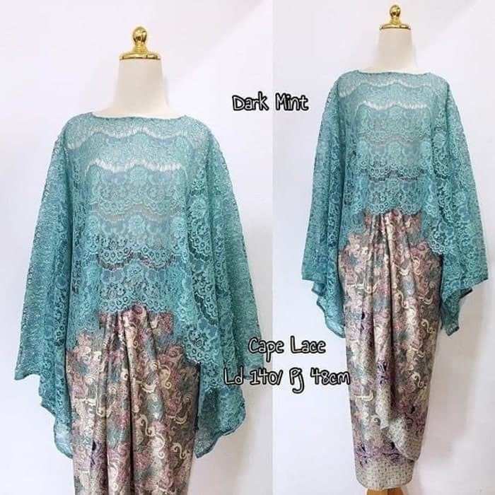New Setelan Kebaya Brokat Lace Cape Silver Original