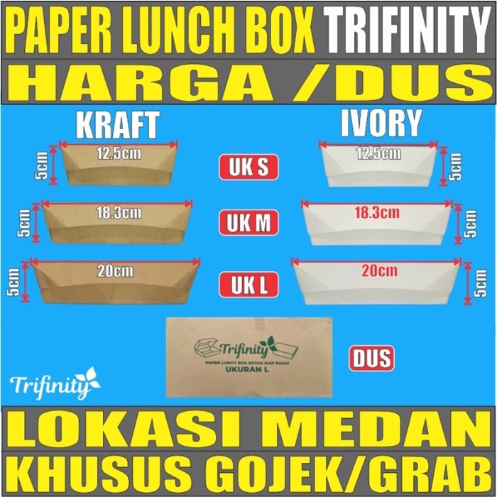 PREMIUM Paper Lunch Box Dus Kraft Coklat n Ivory Putih Food Tray Uk S M L Gjk Medan