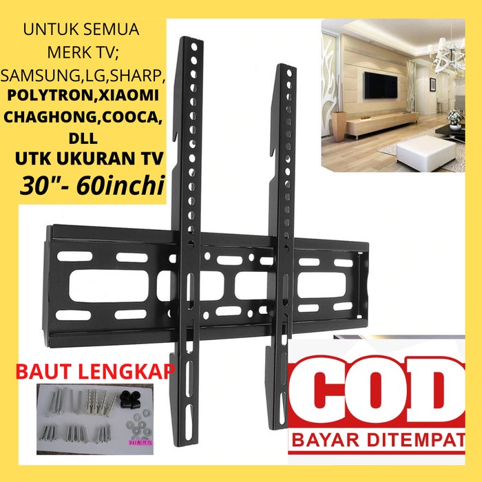 PREMIUM Bracket Tv Led Lcd Smart Tv Di Dinding Tembok 32 43 44 50 55 60 Inchi