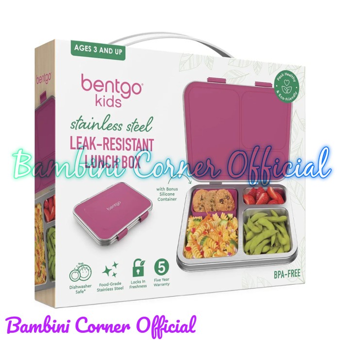 PREMIUM Bentgo Kids Stainless Steel Leak-Resistant Lunch Box (Fuchsia)