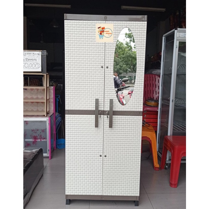 PREMIUM Lemari Plastik Rotan 2 Pintu Kaca Oval - Lemari Plastik Gantungan Baju