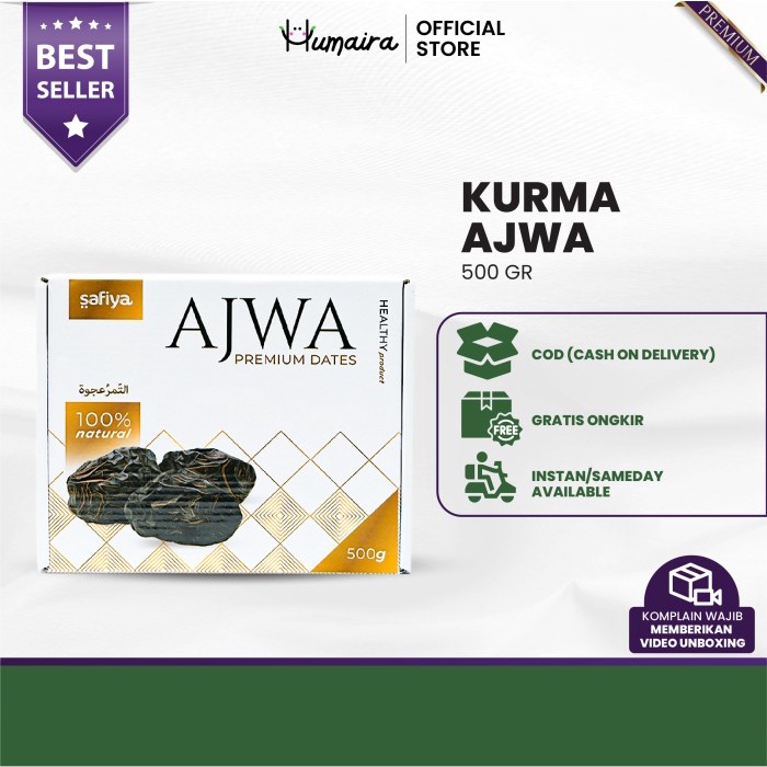 

Lezat- Kurma Ajwa 500 grams Quality Premium Kurma Nabi Asli Madinah