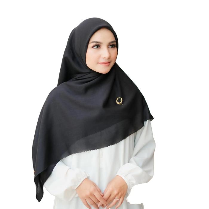 Kerudung Segi Empat Hijab Elzahra Paris Premium 120 Square Wanita Hitam Syari Basic - Voal