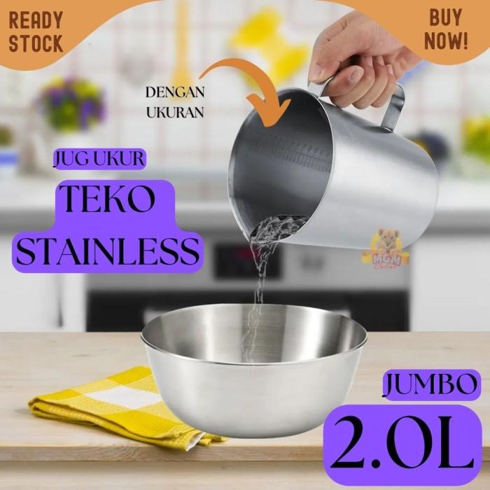 TERBARU Measuring Jug 2L Teko stainless tebal Milk anti karat 2000ml pitcher