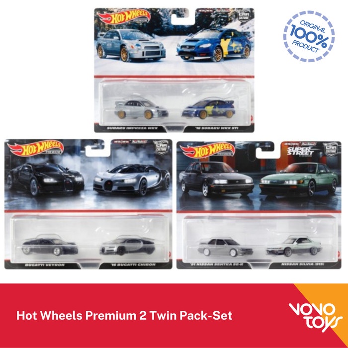 HOT WHEELS PREMIUM 2 TWIN PACK SUBARU BUGATTI NISSAN SET HOTWHEELS