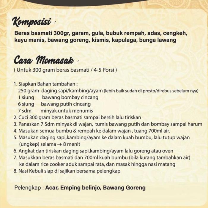 

Hot Sale Nasi Kebuli Instan [Rice Cooker] Arabian Food Rice Original