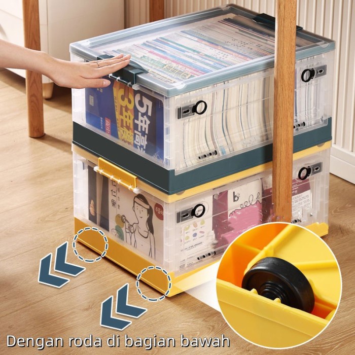 Kualitas Terjamin Container Box Lipat Minimali Dengan Roda Penyimpanan Barang Pakaian Buku Mainan