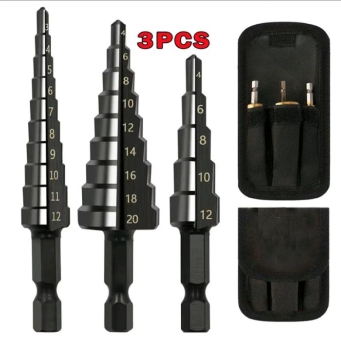 Mata Bor Pagoda Untuk Baja 3 Pcs Spiral HSS Steel Titanium Coated Mata Bor Pagoda Besi