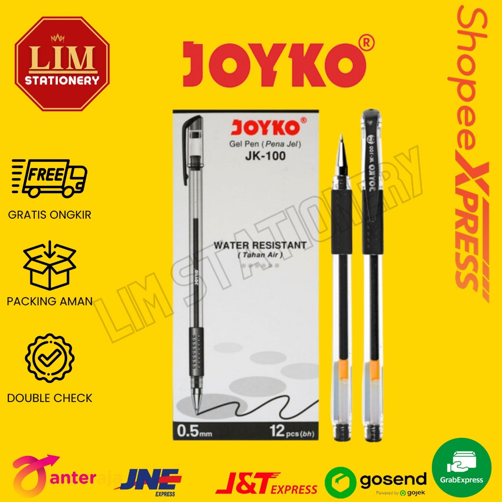 

(12Pc) Gel Pen Pulpen Pena Joyko Jk-100 Black 0.5 Mm/Pen Joyko