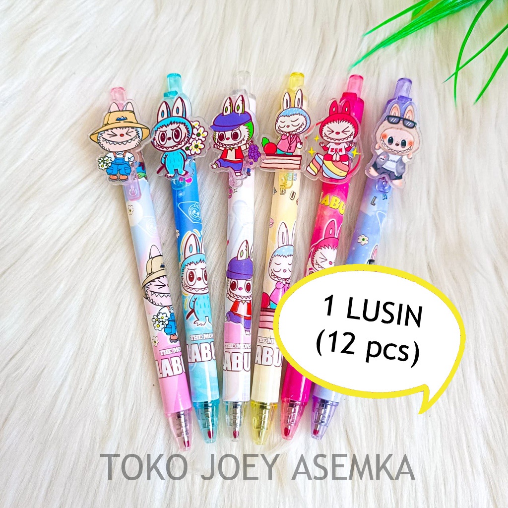 

(12 Pcs) Pen Labubu Cetek Pena Bolpen Ballpoint Mekanik Lisa Blackpink