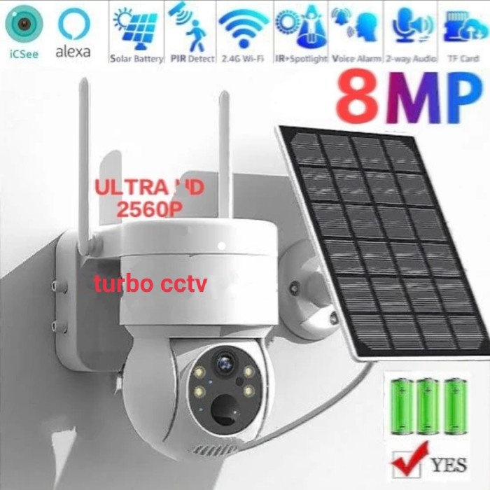 CCTV IP Camera Outdoor WIFI Solar Panel Surya Tenaga Matahari 8MP ICSe