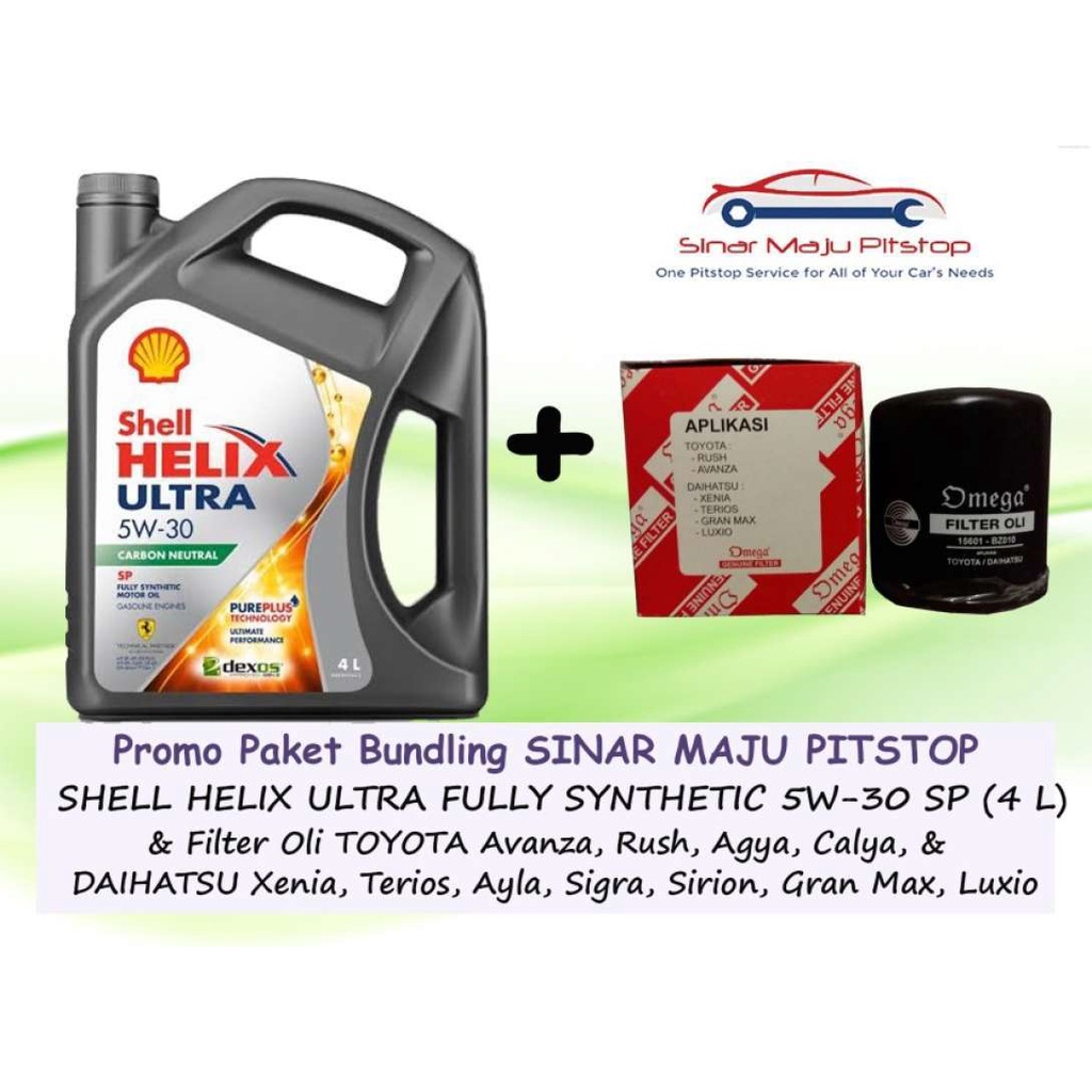Shell Helix Ultra HX8 5W-30 API SP Oli Mobil [4 L/ Paket Bundling] + Filter Oli for Toyota Avanza/