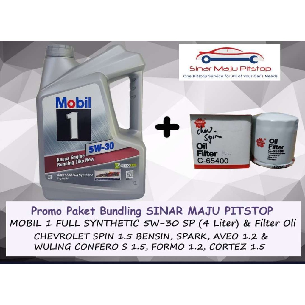 Paket Oli 4 Liter MOBIL 1 ADVANCED 5W-30 API SP FULL SYNTHETIC Original Singapore & Filter WULING