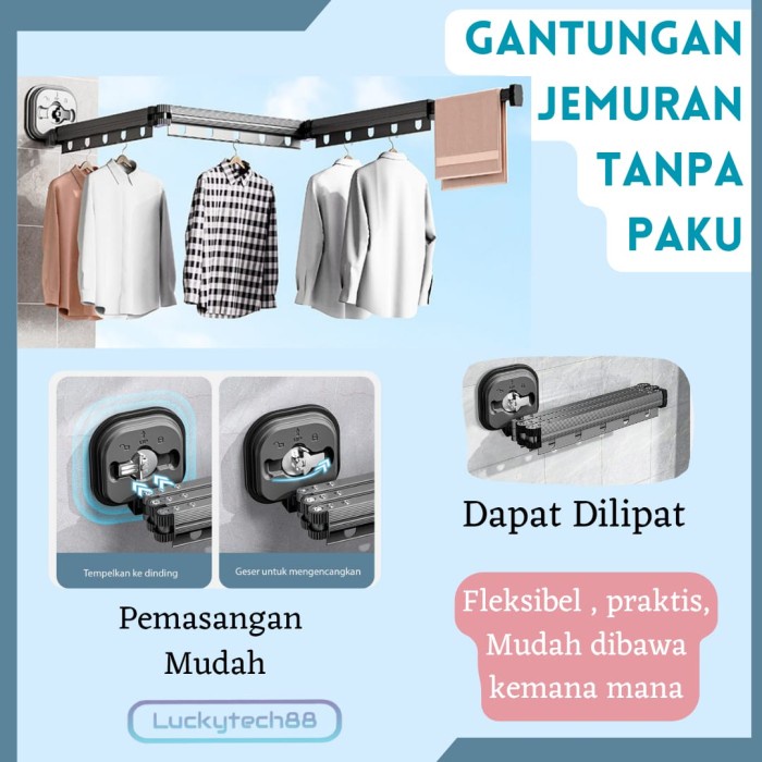 Jemuran Baju Tanpa Paku Gantungan Jemuran lipat tempel dinding