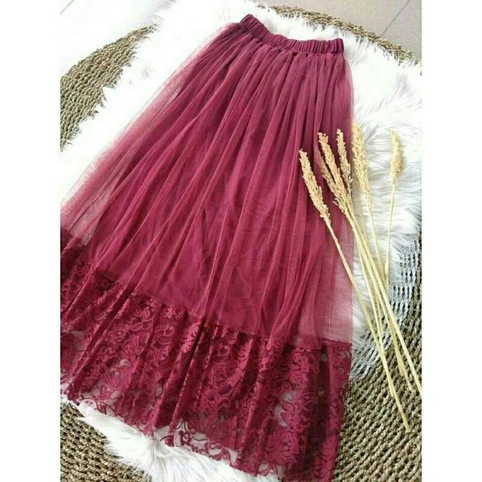 ROK TUTU BROKAT DEWASA PREMIUM RENDA TILE WANITA KARET PESTA PANJANG MEWAH MAXI KONDANGAN REMAJA