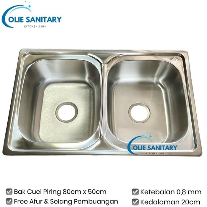 Wastafel Stainless 2 Lubang Kitchen Sink + Selang Komplit Set Bak Cuci Piring 2 Lubang