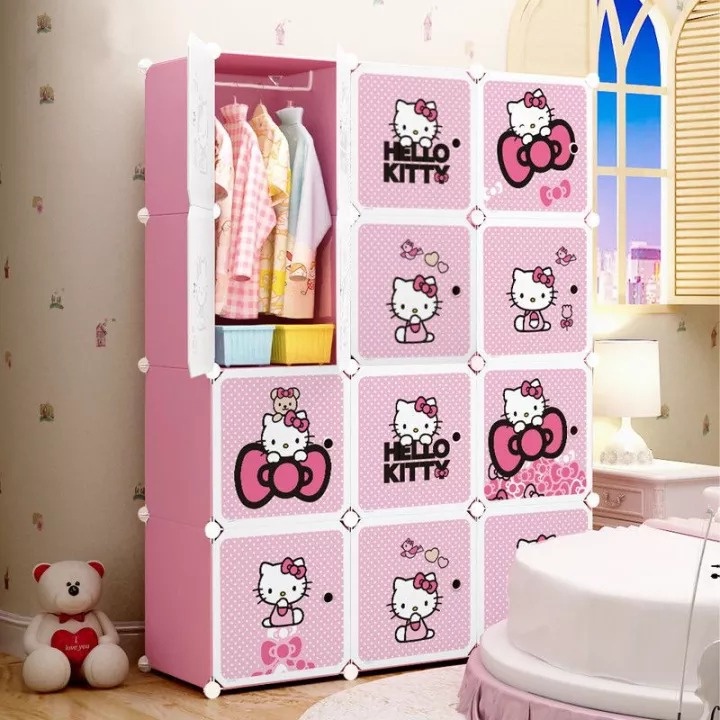 LEMARI PLASTIK 12 PINTU LEMARI PAKAIAN 12 PINTU PLASTIK PORTABLE SERBAGUNA MOTIF KARAKTER