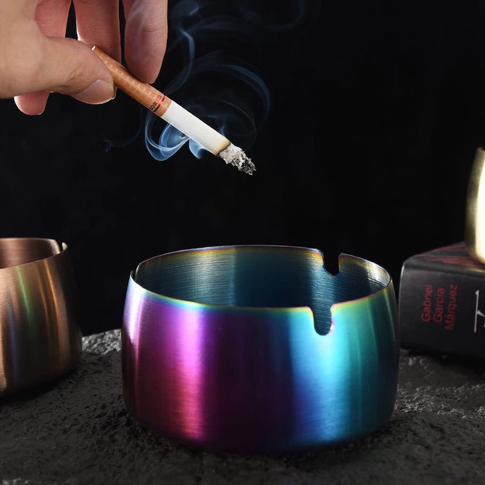 Terbaru- Asbak Stainless Tebal Asbak Estetik Tempat Penyimpanan Abu Premium dengan ukiran grafir