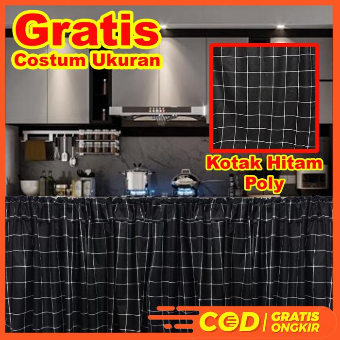 murah- Gorden Kolong Dapur Hordeng Kolong Dapur Motif Kotak Hitam