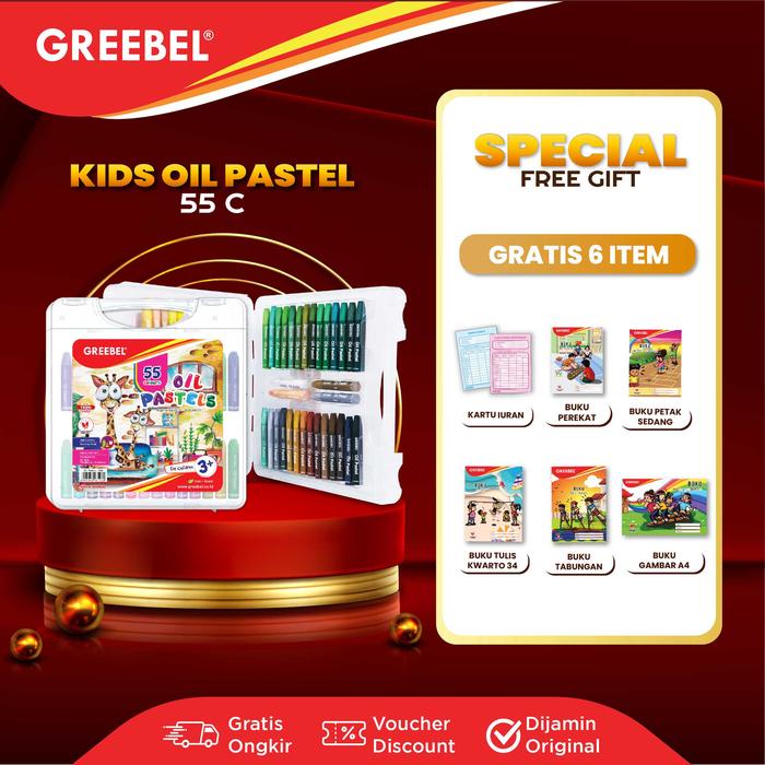 

GREEBEL Crayon Krayon KIDS OIL PASTEL 55 Warna (KOP 55C) / Krayon Oil Pastel / Mewarnai / Menggambar