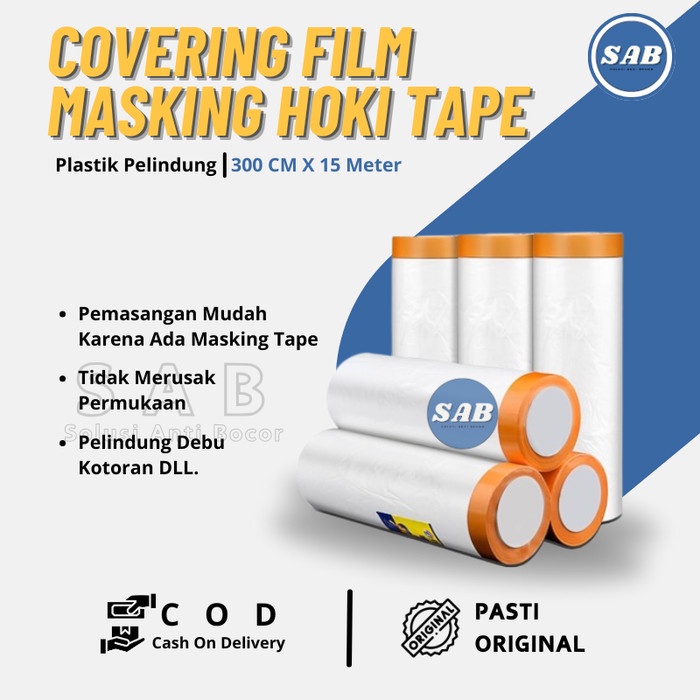 

Cover Film Masking Tape Plastik Transparan Penutup Pelindung Furniture Renovasi Anti Debu Serbaguna