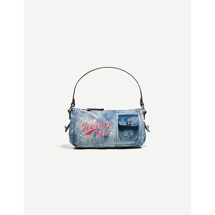 BERSHKA ORIGINAL STORE 100% - Printed denim shoulder bag