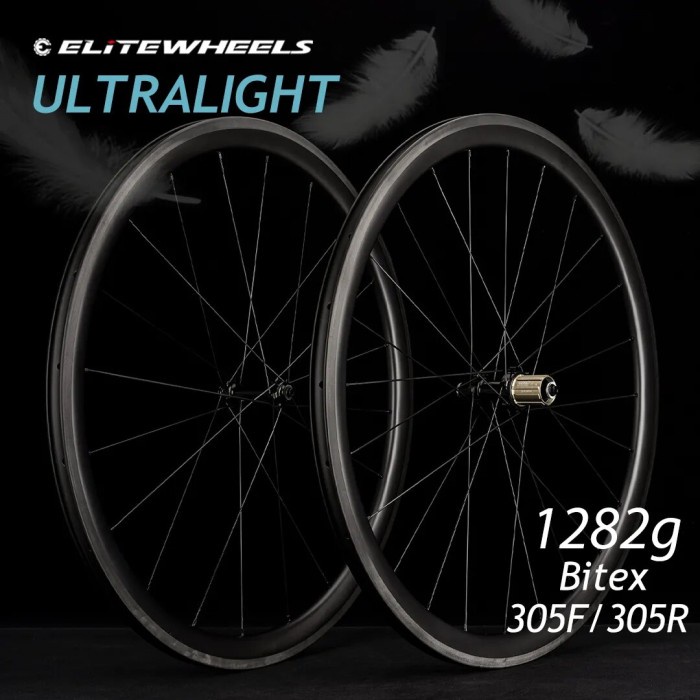 ELITEWHEELS 1165g Ultralight Road Bike Carbon Wheelset Tubular