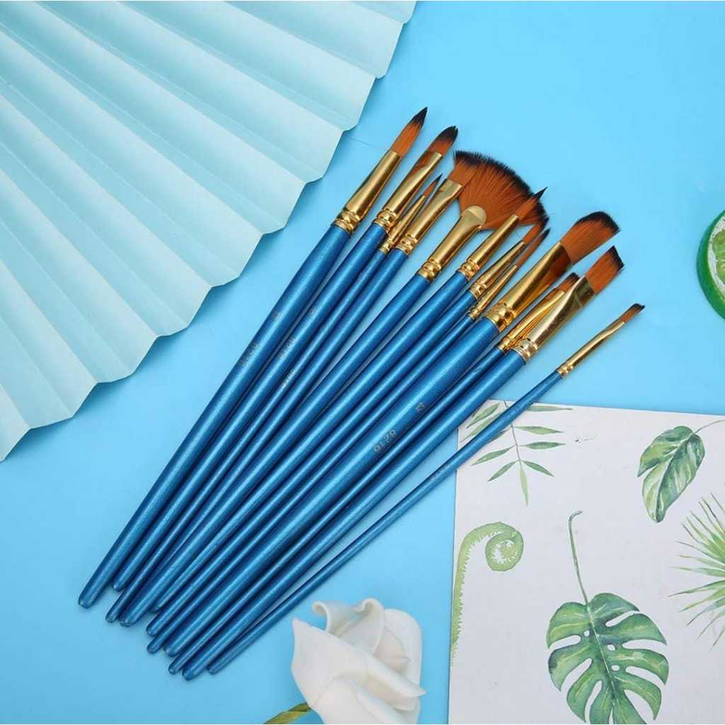 

IK! [10 Pcs] Kuas Lukis Set Isi 10Pcs Mix - Paint Brush - Kuas Kipas Fan Flat Lancip Cat Acrylic Oil
