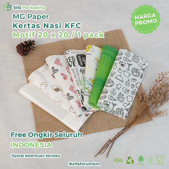 ada- Kertas Nasi Motif 20x20 Paper Wrap Isi 100 Pcs Printing Laminasi Kertas Nasi KFC MG Paper