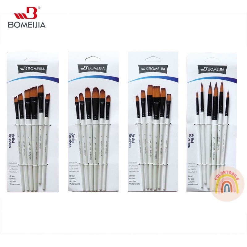 

IK! Bomeijia Artist Brush Set 6 Short Handle Round Filbert Angle Flat Kuas Lukis