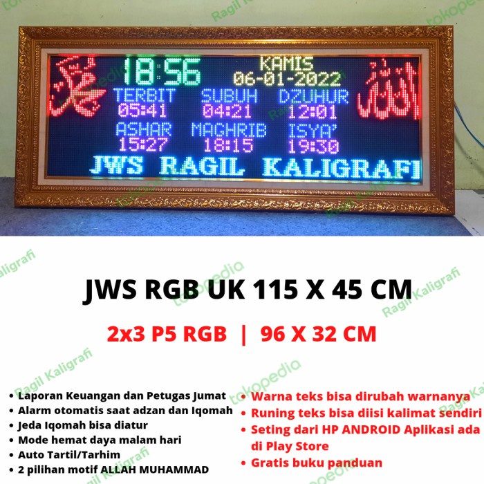 Jam sholat masjid RGB jam digital masjid full color uk 110 x 47 cm - Non Tartil