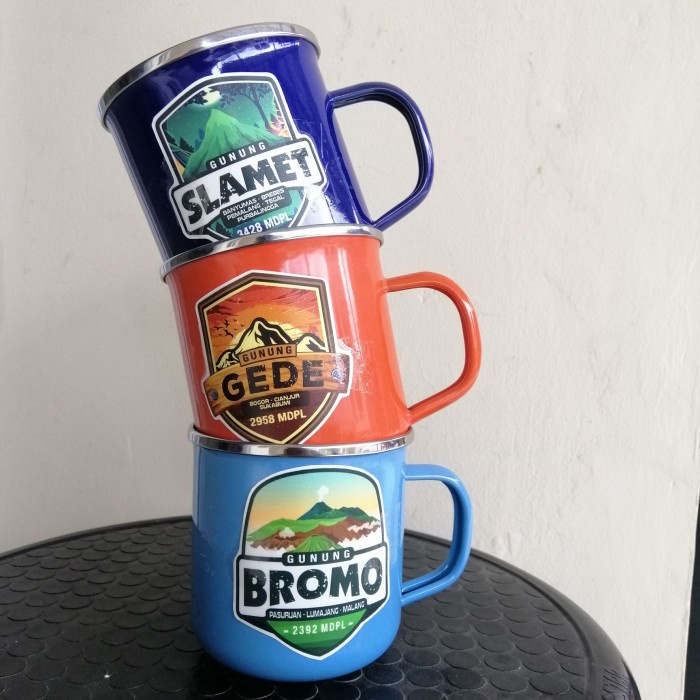 silahkan- Mug enamel bonus stiker gunung waterproof anti air cangkir gelas