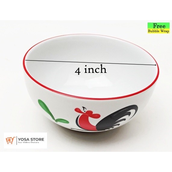 silahkan- Mangkok Keramik Motif Ayam Jago Siera Tebal Size 4 inchi -1 Pcs