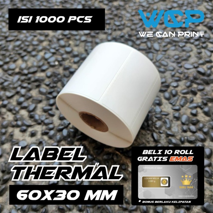 

New LABEL THERMAL 60X30 KERTAS STICKER BARCODE 60 X 30 MM ISI 1000
