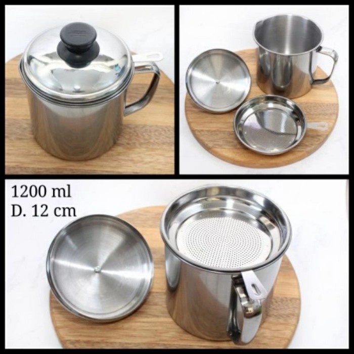 silahkan- OIL POT UKURAN 1,2 L GELAS SARINGAN MINYAK + TUTUP BAHAN STAINLESS