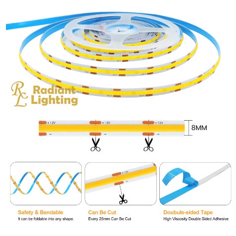 Lampu Dotless Cob Led Strip Light 12 Volt 1 Roll=5 Meter