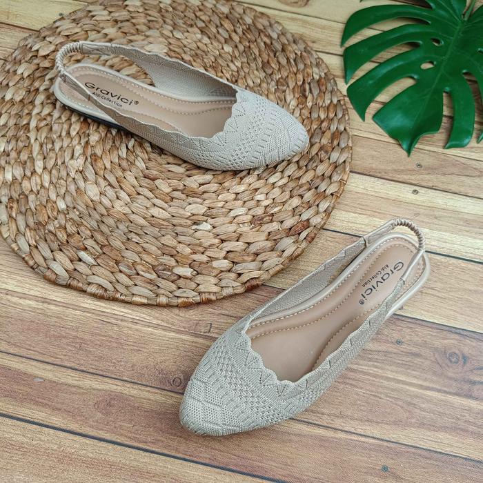 SEPATU FLAT SHOES WANITA BAHAN RAJUT GRAVICI FL-01 HITAM KERJA KARET SANDAL WANITA FLAT SHOES MULES