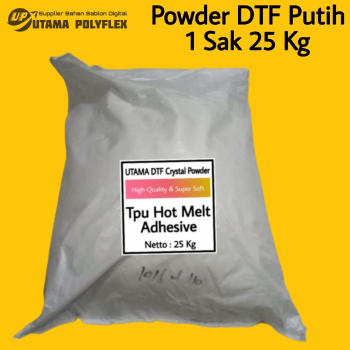 

TPU HOT MELT ADHESIVE CRYSTAL POWDER DTF LEM BUBUK PET FILM 1 SAK 25KG