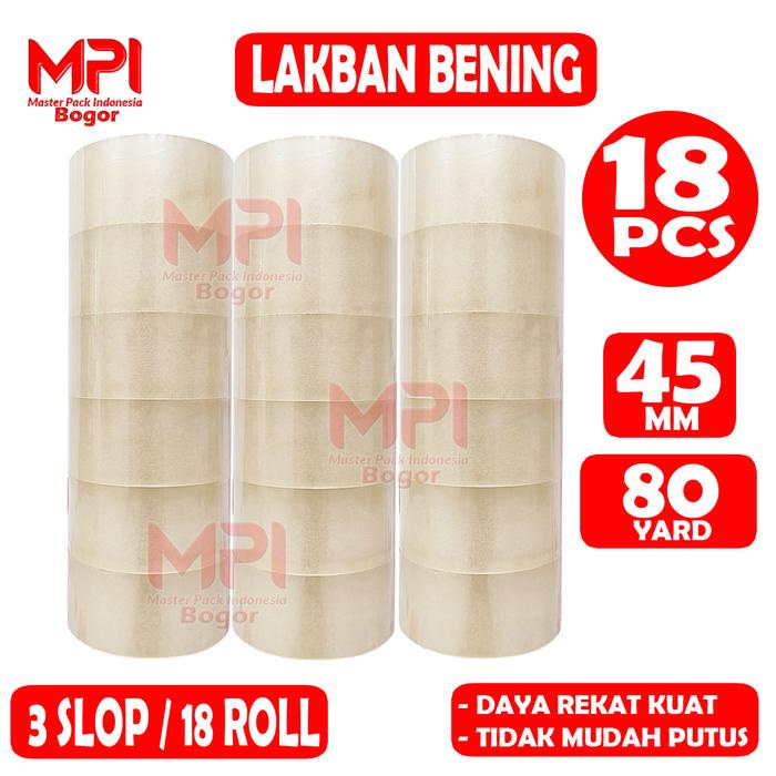 

3 SLOP / 18 PCS - LAKBAN BENING 45 MM X 80 YARD - LAKBAN UNTUK PACKING HEMAT - MASTER PACK INDONESIA
