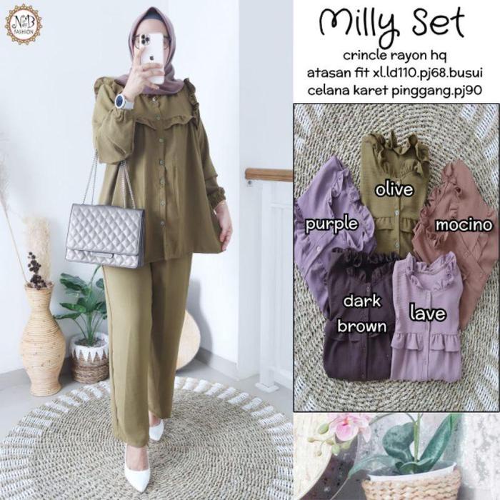 MILLY SET SETELAN KRINKLE SETELAN KEKINIAN SETELAN KRINKLE LENGAN PANJANG SETELAN CANDY LADY OOTD