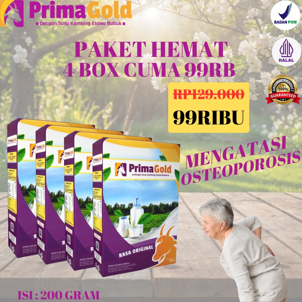 

4 Box Susu Kambing Etawa Prima Gold Mencegah Nyeri Sendi Asam Urat Osteoporosis Tulang Sehat BPOM Halal