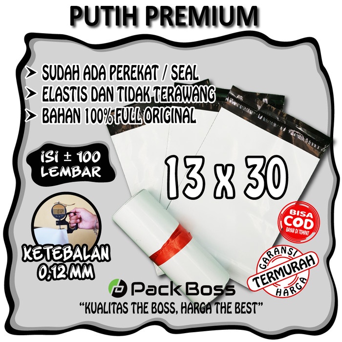 

New POLYMAILER PUTIH PREMIUM 13X30 ISI 100 HALUS TEBAL LGS PABRIK