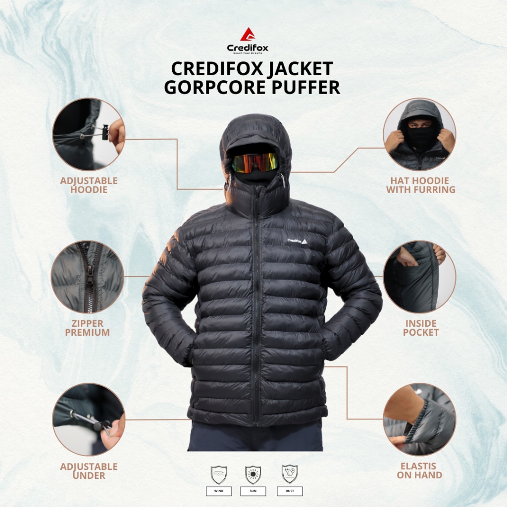 CREDIFOX Jaket Gunung Gorpcore puffer Climber - Jacket Gelembung Bahan Cire - Pupper Jacket - Jaket
