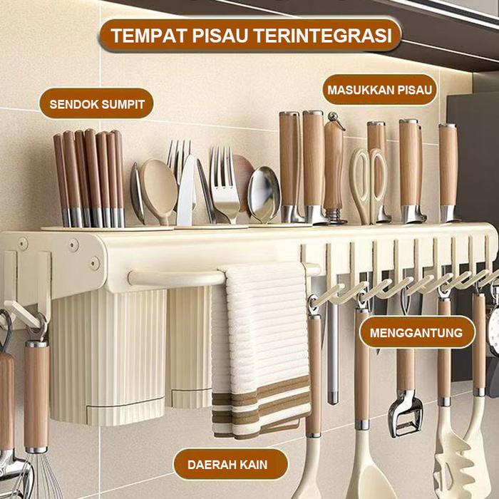 Tempat pisau multifungsi yang dipasang di dinding/Rak pisau putih/Rak Pisau Rak Dinding Dapur