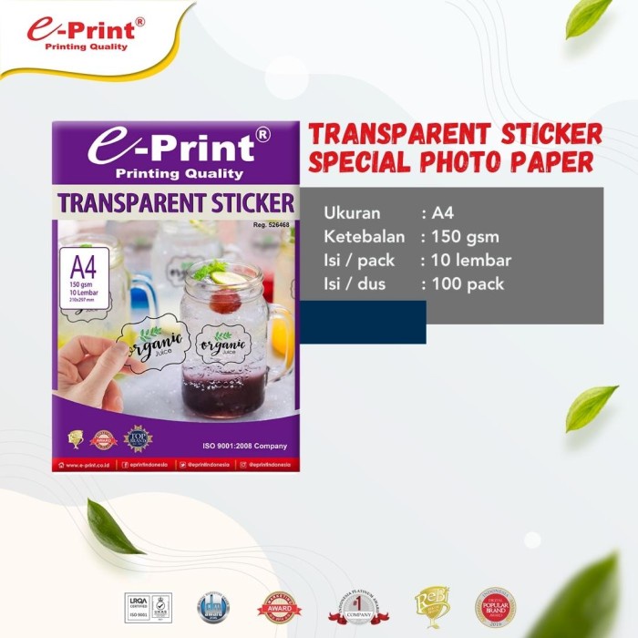 

New Kertas Foto e-Print Transparent Stiker