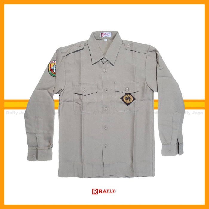Navero-Baju Kemeja Pramuka Pembina Guru Bahan Rapilo Pria Lengan Panjang