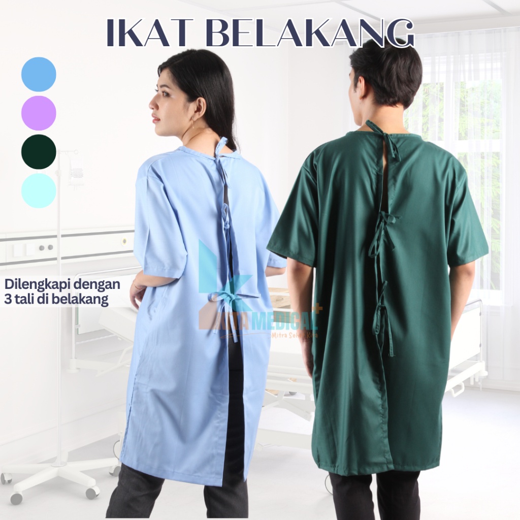 Baju Pasien Rawat Inap Pria Wanita Lengan Pendek Unisex Seragam Rumah Sakit Bahan Katun